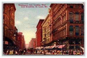 Vintage 1910's Postcard Pedestrians on Washington Avenue & Broadway St. Louis MO