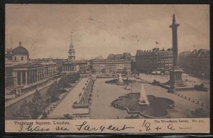 Trafalgar Square, London, England, 1904 Postcard, Used, 3 Postal Markings