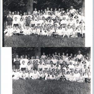 x2 LOT c1910s Large Group Women Children RPPC Some Men School Outdoor Photo A155