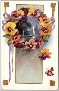 Seascape Pansies Wreath Colorful Petals Greetings & Wishes Card Postcard