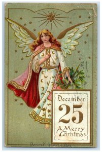 1908 Christmas Calendar Angel Embossed Brooklyn New York NY Antique Postcard