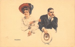 Howard Chandler Christy~Lovely Lady Taps Pouting Man With Rose~Teasing~Amsterdam