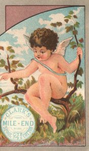 1880s-90s Clark's Mile-End Spool Cotton Calendar Boy Angel on a Limb