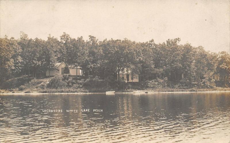 White Lake Michigan~Lockwoods Camping Ground Cottages~Not Fell in Lake~1908 RPPC 