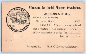 Minnesota MN Postal Card Minnesota Territorial Pioneers Association 1900