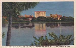 Florida St Petersburg Night Scene Of Suwannee Hotel and Mirror Lake 1943 Curt...