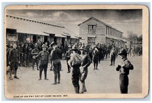 c1920's Line Up On Pay Day At Camp Scene  Meade MD Unposted Vintage Postcard