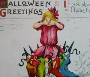 Halloween Postcard Dancing Witches Fantasy Original Stecher 63 D Erie PA 1923