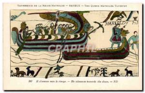Postcard Old Bayeux Tapestry of Queen It s & # 39avance ashore