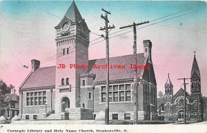 OH, Steubenville, Ohio, Carnegie Library, Holy Name Church, Exterior, 1910 PM