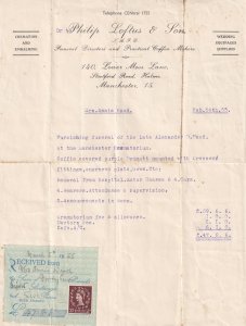 Hulme Funeral Company Manchester 1955 Receipt Letter