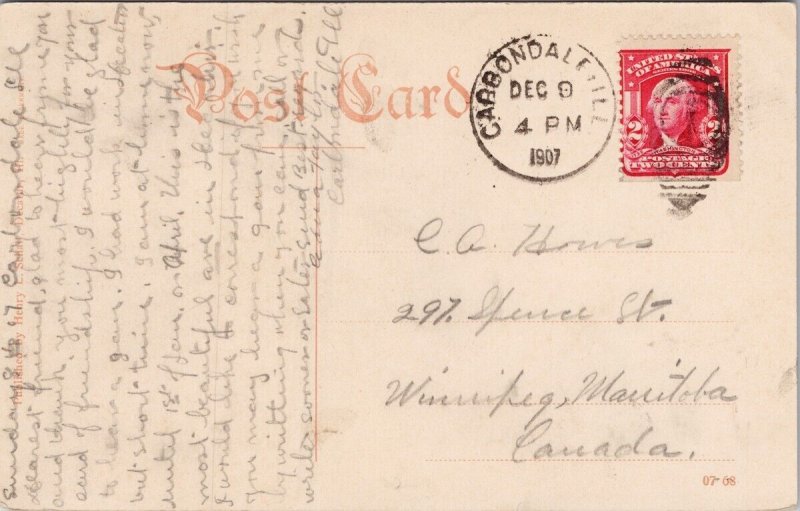 Prairie Avenue Decatur IL Illinois c1907 Carbodale Cancel Postcard H59