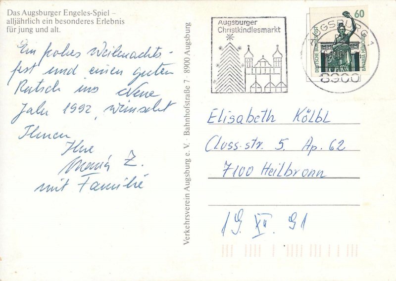 Postcard Germany Das Augsburger Engeles Spiel