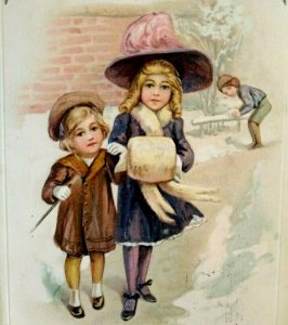 Victorian Children John Winsch New Years Postcard Embossed Los Angeles CA 1915