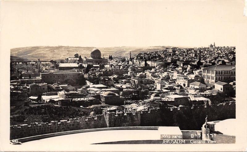 Jerusalem Israel~City Panorama~Wall~Dome Mosque~Homes~Buildings~1960s? RPPC 