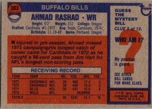 1976 Topps Football Card Ahmad Rashad Buffalo Bills sk4254