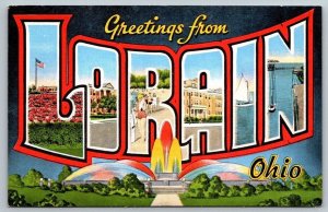 Vintage Ohio Postcard - Greetings From Lorain  Large Letter