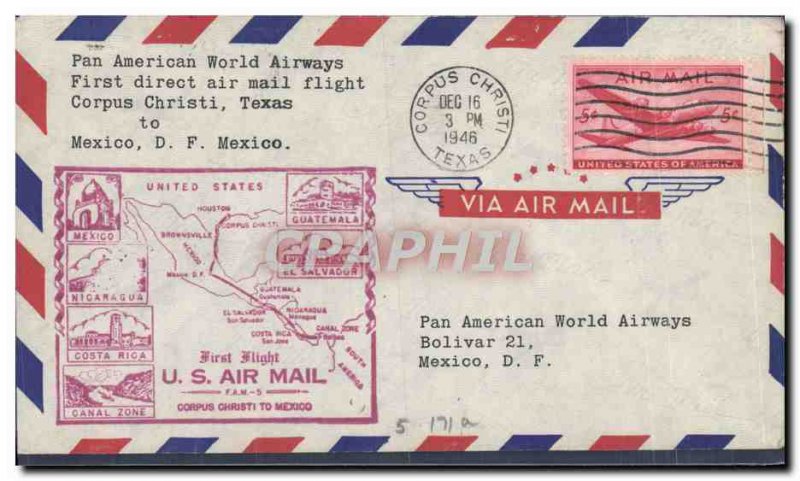 Letter USA 1st flight Corpus Christi Texas Mexico City December 16, 1946