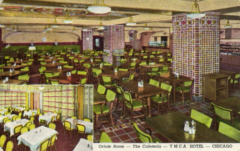 PC CPA US, IL, CHICAGO, YMCA HOTEL, THE CAFETERIA, VINTAGE POSTCARD (b8248)