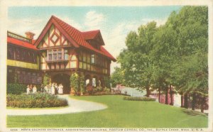 Battle Creek MI Postum Cereal Bldg Admin Bldg Entrance WB Postcard Unused