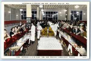 Mexicali Baja California Mexico Postcard Interior of ABW Club Owl Bar c1930's