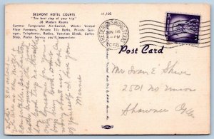 1956 WITCHITA FALL & DALLAS TEXAS*BELMONT HOTEL COURTS*VINTAGE LINEN POSTCARD