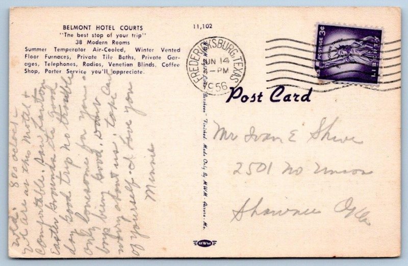1956 WITCHITA FALL & DALLAS TEXAS*BELMONT HOTEL COURTS*VINTAGE LINEN POSTCARD