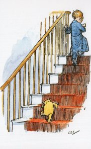 Winnie The Pooh Climbing Up Stairs Christopher Robin Postcard