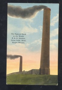 GREAT FALLS MONTANA WORLD'S HIGHEST SMELTER SMOKE STACK VINTAGE POSTCARD