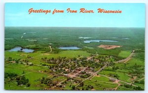 IRON RIVER, Wisconsin WI ~ Blueberry Capital AERIAL VIEW c1960s  Postcard