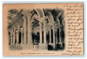 1907 Corridor in Congressional Library Washington D.C. Antique Postcard