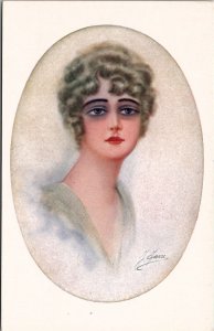 Artist Farve Beautiful Art Deco Woman Portrait Smokey Eyes no. 7523 Postcard X14