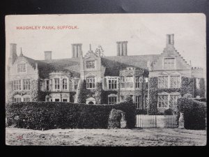 Suffolk HAUGHLEY PARK Nr Stowmarket c1909 Old Postcard (PM) HAUGHLEY Thimble cds