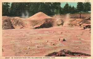 Vintage Postcard 1930's Fountain Paint Pot Yellowstone National Park C.T. Art