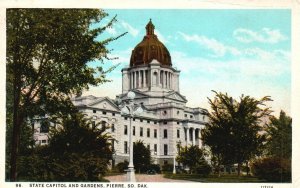 Vintage Postcard 1944 State Capitol and Gardens Pierre South Dakota SD Structure