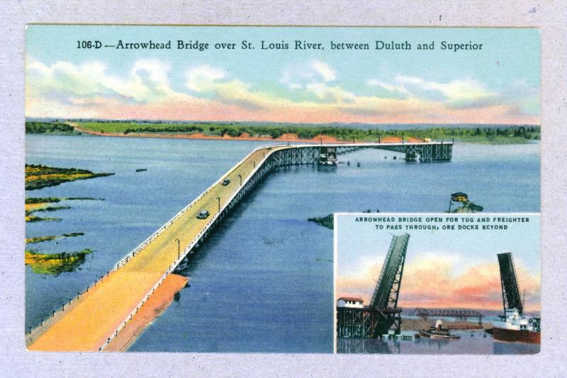 Arrowhead Bridge over St. Louis River, unused linen Curteich Postcard