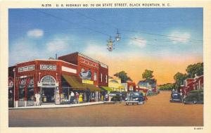 A80/ Black Mountain North Carolina NC Postcard Linen State Street Drug Store 2