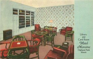 Highland Park Illinois Hotel Moraine on the Lake interior Teich Postcard 21-7244