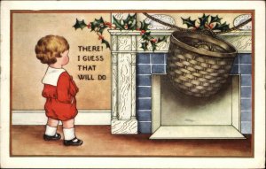 Christmas Children Fireplace Embossed c1910s Postcard