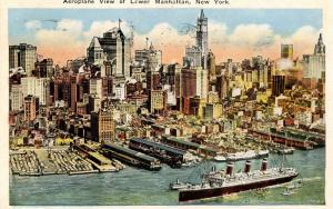 NY - New York City. Aeroplane View of Lower Manhattan, 1920's