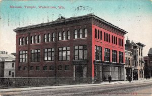 Watertown Wisconsin Masonic Temple, Color Lithograph Vintage Postcard U8976