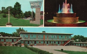 Vintage Postcard Maple Hill Motel Illuminated Fountain Grounds Cadillac Michigan