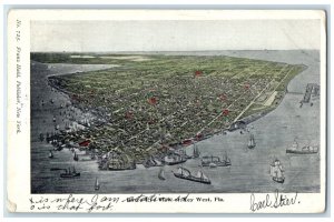 c1905 Birds Eye View Steamer Cruise Ship Sail Boat Key West Florida FL Postcard