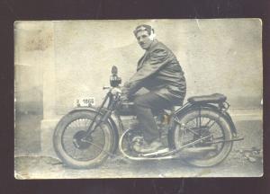 RPPC GERMANY GERMAN ANTIQUE VINTAGE MOTORCYCLE REAL PHOTO POSTCARD RIDER