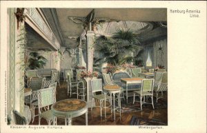 Hamburg American Line Steamship KAISERIN AUGUSTE VICTORIA Winter Garden c1910 PC