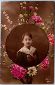 Little Boy Wearing Toga With Flower On Circle Postcard