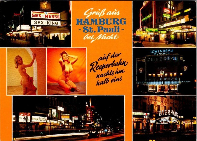 Hamburg~St Pauli, Germany RED LIGHT DISTRICT Topless Beauty~Clubs 4X6 Postcard