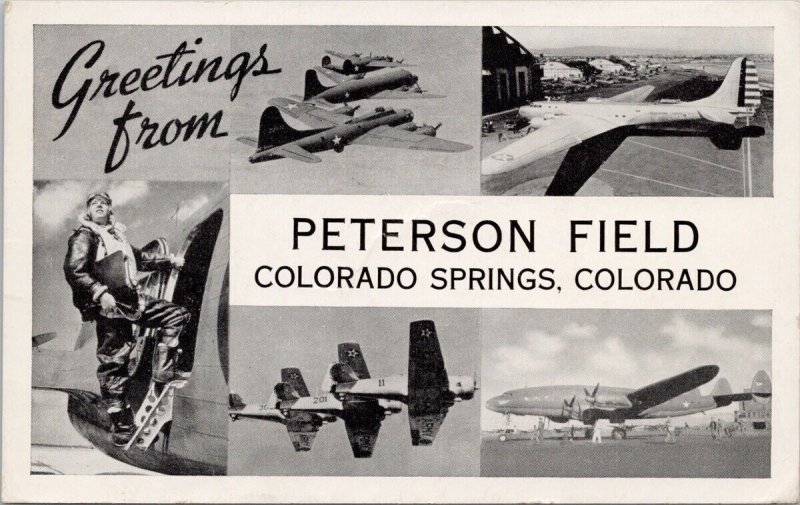 Peterson Field Colorado Springs CO Airplanes Military USA Greetings Postcard H28