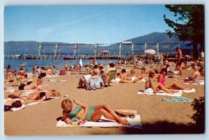 Sierra Nevada Postcard Lake Tahoe Mountains Camp Richardson Beach c1960 Vintage