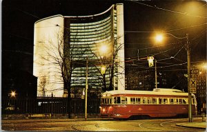 Toronto Ontario PCC Air-Electric Trolley Car Queen St New City Hall Postcard G83